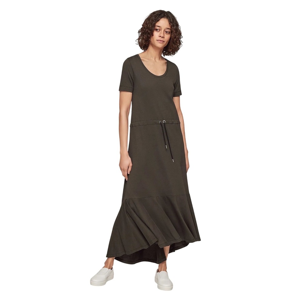 ME+EM Flare Hem T-Shirt Dress Drawstring Olive Green Maxi Flared Cotton Size 8